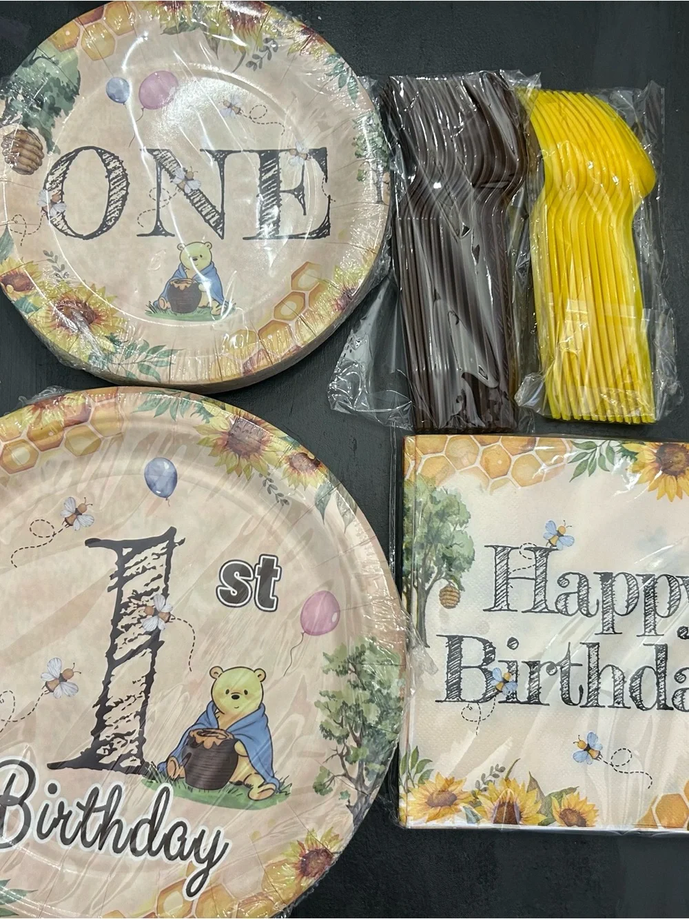 96 piece First Birthday Party Dinnerware Set serves 24